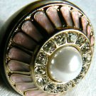 NEW BCBG MAXAZRIA PINK RHINESTONE PEARL OVAL PLASTIC PAVE RING SZ 7