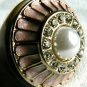 NEW BCBG MAXAZRIA PINK RHINESTONE PEARL OVAL PLASTIC PAVE RING SZ 7