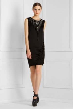 NWT BCBGMAXAZRIA BLACK BEADED-NECKLINE SLEEVELESS DRESS