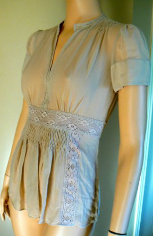 NEW BCBG MAXAZRIA CREAM LACE / SILK PANEL TOP Sz XS, S