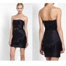 NWT BCBG MAXAZRIA ELIOT STRAPLESS SATIN FRINGE BLACK COCKTAIL DRESS  6
