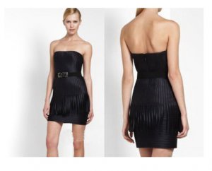 NWT BCBG MAXAZRIA ELIOT STRAPLESS SATIN FRINGE BLACK COCKTAIL DRESS  6