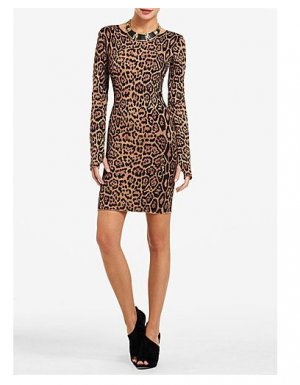 NWT BCBG MAXAZRIA SHEENA LONG SLEEVED LEOPARD FORMFITTING PRINT DRESS M