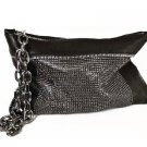 J DAUPHINS 'PEOPLE ARE STRANGE' BLACK NAPA LEATHER SILVER CLUTCH HANDBAG
