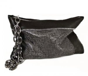 J DAUPHINS 'PEOPLE ARE STRANGE' BLACK NAPA LEATHER SILVER CLUTCH HANDBAG