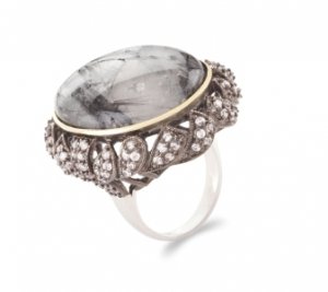 NEW BCBG MAX AZRIA HEMATITE RHINESTONE PAVE RING 5