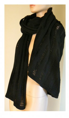 $127 BCBG MAXAZRIA BLACK DROP NEEDLE LAMB WOOL/SILK WRAP SHAWL SCRAF