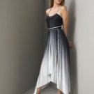 NEW BCBG MAXAZRIA BLACK OMBRE SILK ASYMMETRIC HEM OPEN BACK LONG DRESS GOWN M