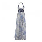 2.5K EMILIO PUCCI GREEK BLEACH LAZURITE STONE SILK FULL LENGTH HALTER DRESS 8 12