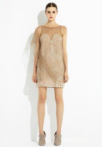 NEW BCBG MAXAZRIA PUTTY TULLE OVERLAY EMBROIDERED DRESS XS