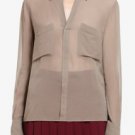 NEW BCBG MAXAZRIA EMMA BAYLEAF BUTTON-DOWN SILK CHIFFON BLOUSE SZ XS SIL1I915-6S8