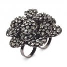 NEW BCBG MAX AZRIA ORCHID FLORAL DOUBLE-BAND RING BLACK DIAMOND