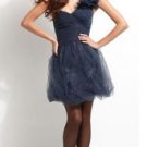 NEW BCBG MAXAZRIA ONE SHOULDER FLOWER TULLE BLUE GREY COCKTAIL DRESS 8