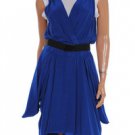 BRAND NEW BCBG MAX AZRIA COBALT BLUE SILK DRAPED LAYER BELTED CONTRAST DRESS 6