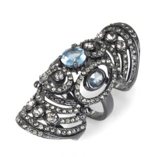 NWT BCBG MAXAZRIA OVERSIZED ARMOR GLADIATOR BROWN CRYSTAL FLORAL STONE RING 6