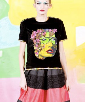 NEW MANISH ARORA SILK TOP WITH METALLIC CUTOUT SZ S / 36