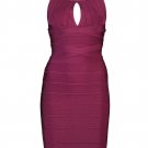 $1.4K AUTH NWT HERVE LEGER IRIDESSA SIGNATURE BANDAGE DARK MAROON DRESS SZ M