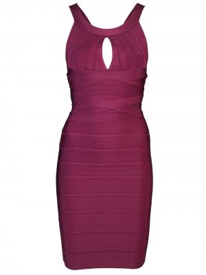 $1.4K AUTH NWT HERVE LEGER IRIDESSA SIGNATURE BANDAGE DARK MAROON DRESS SZ M