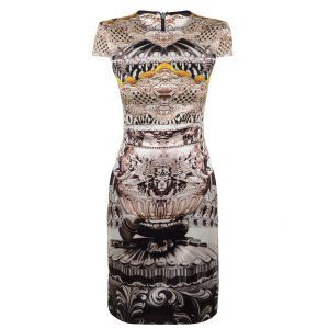 $2.8K MARY KATRANTZOU EBONY SCROLL PRINT SILK DRESS FW'12 UK10 US 6