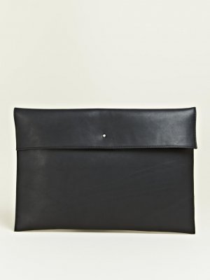 AUTH NWT RICK OWENS LARGE BLACK LEATHER LAPTOP MAC CASE CLUTCH HANDBAG