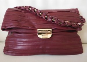$2.1K AUTH NWT NINA RICCI LIANE PATCHWORK BURGUNDY POCHETTE LEATHER SATCHEL BAG