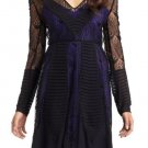 NEW BCBG MAXAZRIA CHARLOTTE BLACK PURPLE LACE PINTUCKED CHIFFON DRESS