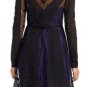 NEW BCBG MAXAZRIA CHARLOTTE BLACK PURPLE LACE PINTUCKED CHIFFON DRESS