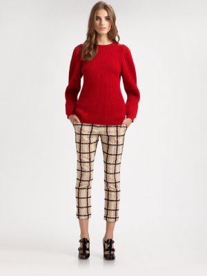 AUTH NWT CHLOE CHLO&Atilde;� BEIGE MOHAIR TRIM CHECK CROPPED PANTS TROUSERS FR42/US10