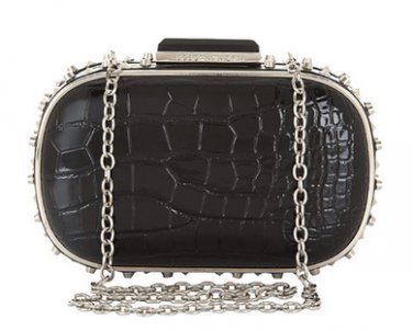 NWT BCBG MAXAZRIA BLACK ALEXA LEATHER STUDDED MINAUDIERE CLUTCH