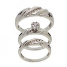 1/4 Carat Diamond Engagement and Wedding Band Trio 14K White Gold Ring Set