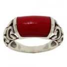 Red Stone Sterling Silver Filigree Ring (size: 5)