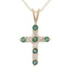 Emerald and Diamond 14K Gold Cross Pendant Necklace