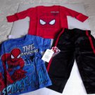 Marvel Spiderman Baby Boy 3 Piece Outfit Set 18 Months NWT 2 Shirts Pants