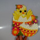 Vintage Chick Sitting in Broken Egg Flowers Easter Die Cut Cardboard Decoration