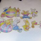 Vintage Set of 6 Easter Die Cut Cardboard Decorations Rabbits Bunnies Easter Egg