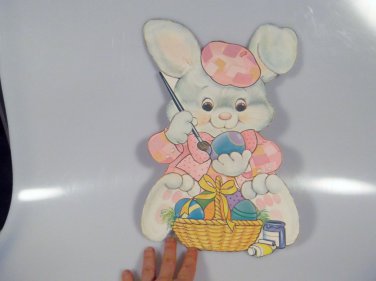 Vintage Easter Die Cut Cardboard Decoration Bunny Painting Egg Basket Pastel