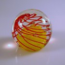 Vintage Clear Art Glass Paperweight Red Swirls Yellow Center Controlled Bubbles