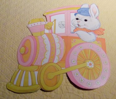 Vintage Easter Die Cut Cardboard Decoration Bunny Rabbit Engineer in Train