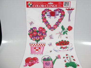 Valentine's Day Static Cling Window Decorations Heart Teacup Rose Flower 2004