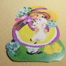 Vintage Easter Die Cut Cardboard Decoration Eureka Girl Holding Lamb Chicks