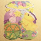 Vintage Easter Die Cut Cardboard Decoration Eureka Chick Pushing Egg Cart Flower