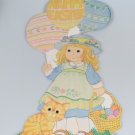 Vintage Easter Die Cut Cardboard Decoration Girl Balloons Kitten Cat Basket Eggs