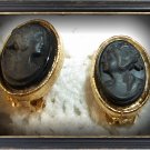 Lovely vintage antique black cameo clip on earrings