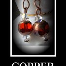 Artisan hand-made copper and red earrings with Swarovski Crystals