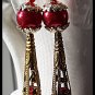Artisan hand-made red dangle earrings with Swarovski Crystals