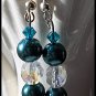 Artisan hand-made teal dangle earrings with Swarovski Crystals