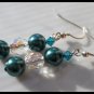 Artisan hand-made teal dangle earrings with Swarovski Crystals