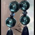 Artisan hand-made blue teal dangle earrings with Swarovski Crystals