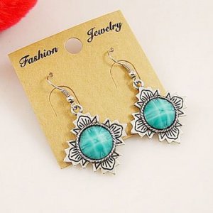 Vintage Ethnic Cross Flower Blue Bead MAYA Earrings : E1005