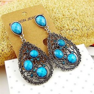Vintage Ethnic Blue Beads MAYA Earrings : E1007